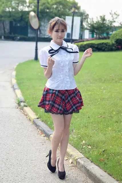 S XXL School uniforms for girls Sailor Uniform White T shirt +Plaid Skirt Sexy Girls Plus Size ...