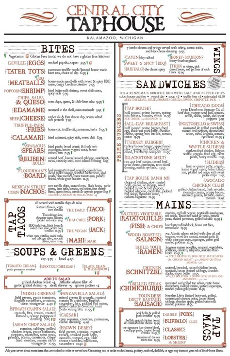 Tap House Menu Prices