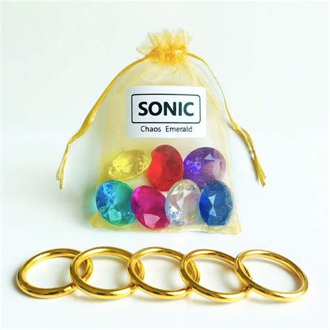 7 Chaos Emeralds & 5 Power Rings Sonic the Hedgehog Series game figures Toys & Games Action ...