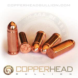 5 x 1/2 oz Solid Copper Bullets 9mm Caliber Rounds Ammo Bullion Half ...