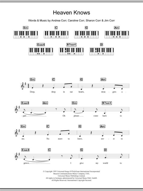 Heaven Knows by The Corrs Sheet Music for Piano Chords/Lyrics at Sheet ...