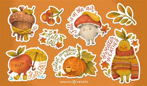 Cute Fall Watercolor Characters And Quotes Set Vector Download