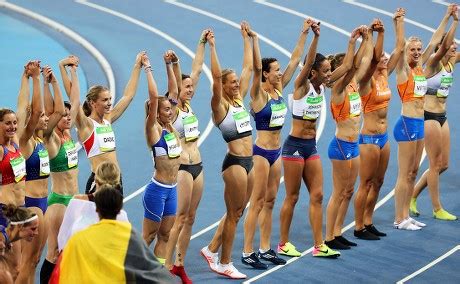 Heptathletes Celebrate Spectators After Heptathlon Event Editorial Stock Photo - Stock Image ...