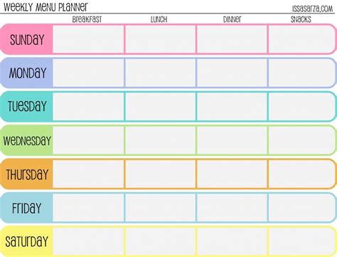 Weekly Menu Planner | Issa Sarza | Weekly meal planner template, Weekly ...