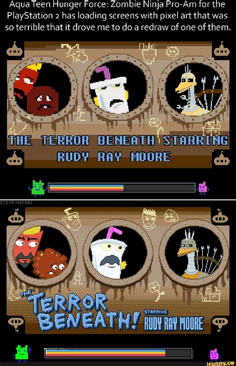 Aqua Teen Hunger Force: Zombie Ninja Pro-Am for the PlayStation 2 has loading screens with pixel ...