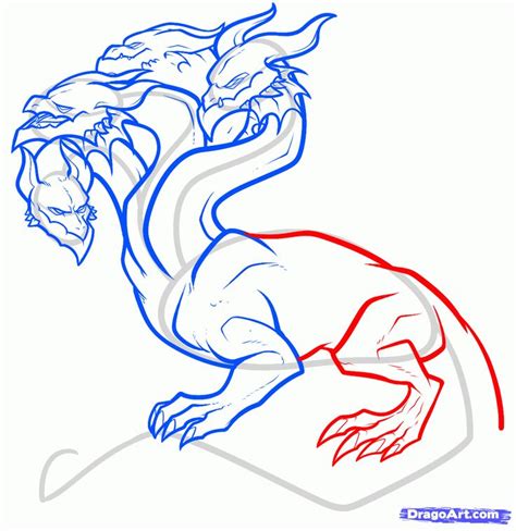 How to Draw a Hydra, Hydra Dragon, Step by Step, Greek Mythology, Mythical Beasts, FREE Online ...