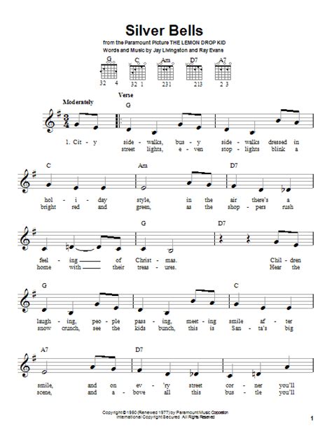 Silver Bells by Jay Livingston Sheet Music for Easy Guitar at Sheet Music Direct