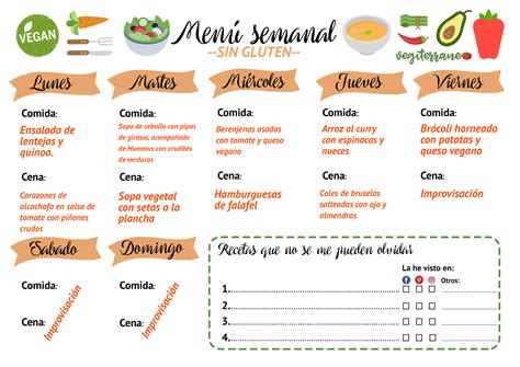 Menú semanal. Recetas veganas y vegetarianas. Vegiterraneo