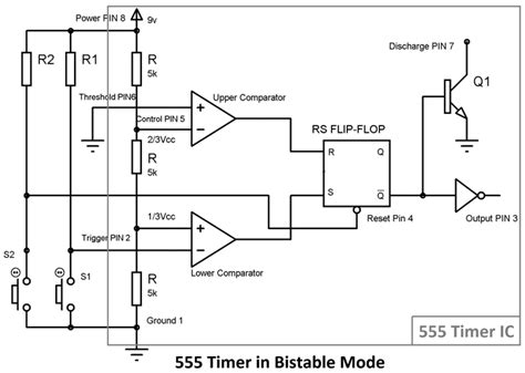 555 Timer Bistable Multivibrator Circuit Diagram