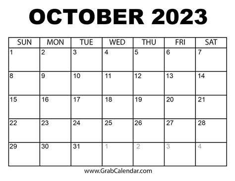 Printable October 2023 Calendar