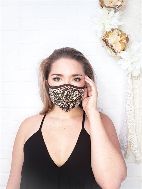 Comfortable Breathable Face Mask - Brown With AB Crystals