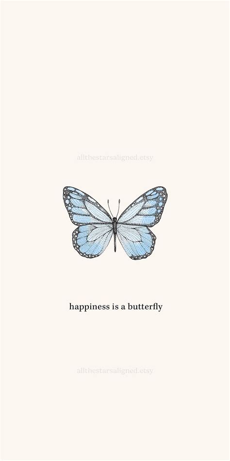 a blue butterfly with the words happiness is a butterfly on it's back side