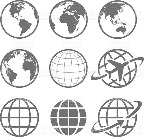 Set of nine simple Earth globe icons. Vector file is layered. | Globe ...