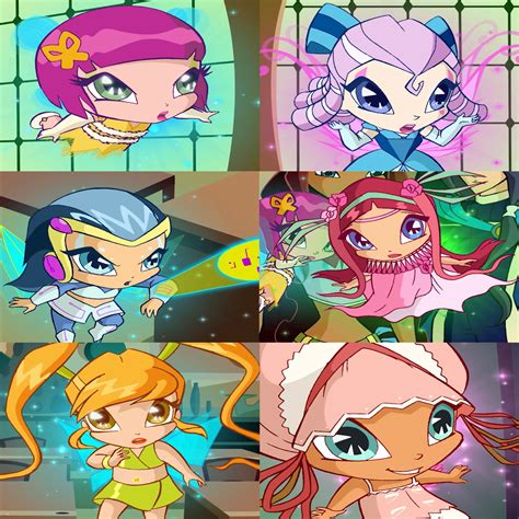 Lockette, Tune, Digit, Amore, Chatta and Piff 🌸 winx club | Winx club, Flora winx, Childhood