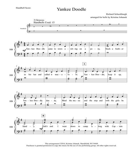 Yankee Doodle (2 octave Handbells, Tone chimes or Hand chimes ...