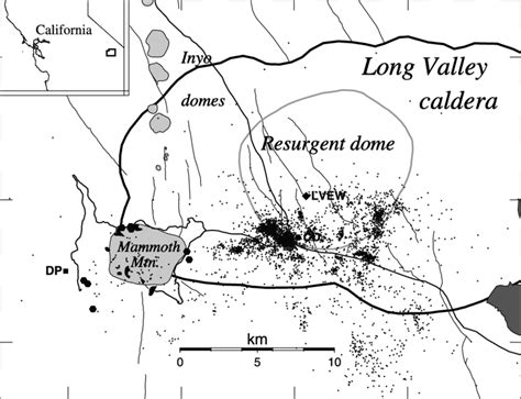 Map of central and western Long Valley caldera and vicinity. Mammoth ...