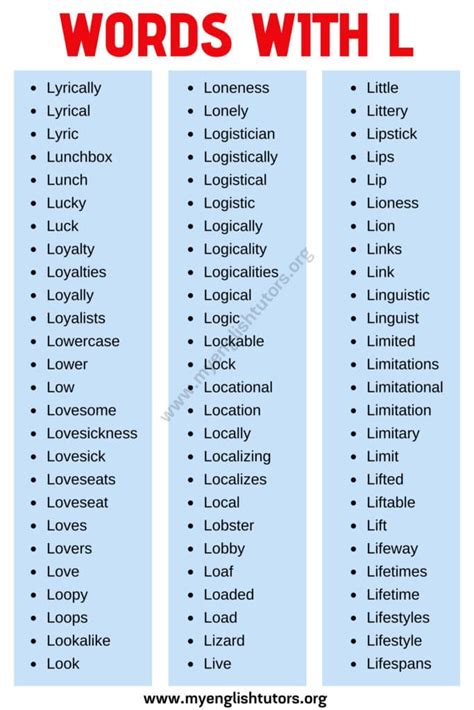 Words that Start with L: List of 180 L Words with Useful Examples – My ...