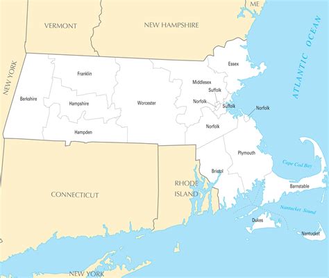 Massachusetts County Map • Mapsof.net