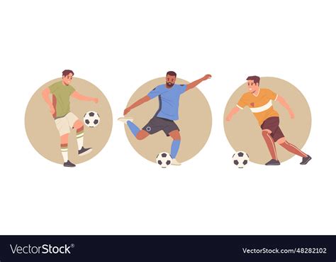 Football player cartoon characters with ball icon Vector Image