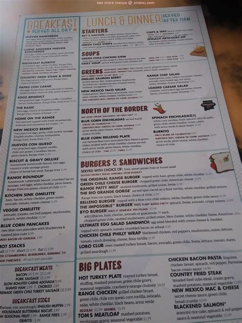 Menu at Range Cafe Los Lunas, Los Lunas