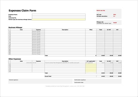 Expenses Form UK | Free Excel Template Download — Covase Fleet Management | Company Car Outsourcing