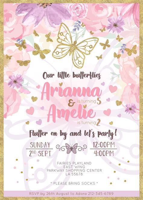 Printable Floral Butterfly Invitation | Print-It-Yourself Flower and Butterflies Invitation ...