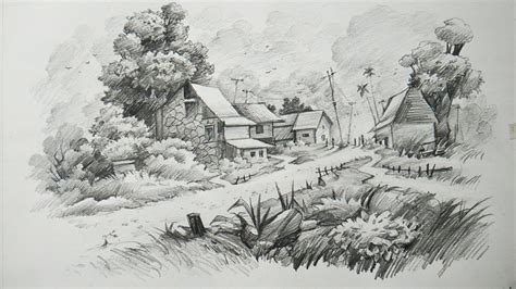 Pencil Sketch Drawing Landscape | Sketch Drawing Idea