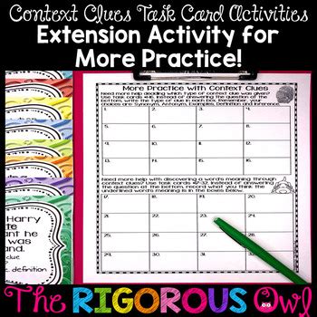 Context Clues Task Cards by The Rigorous Owl | Teachers Pay Teachers