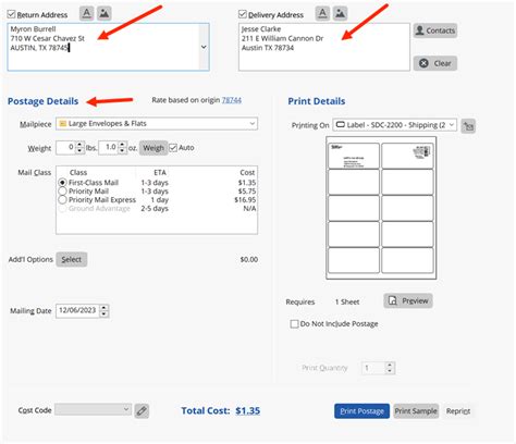 Printing Address Labels – Stamps