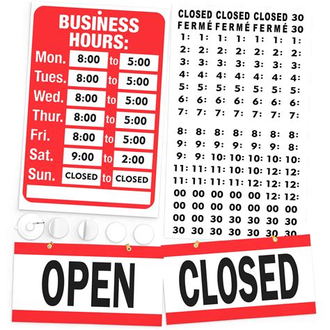 Buy Open Closed Sign, Business Hours Sign Kit - Bright Red and White Colors - Includes 4 Double ...