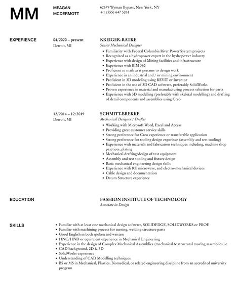 Mechanical Designer Resume Samples | Velvet Jobs