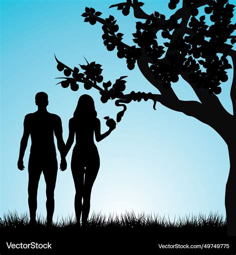 Silhouette of adam and eve under the forbidden Vector Image