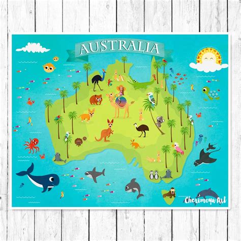 Mapa de animales australia mapa niños mapa de Australia niños | Etsy