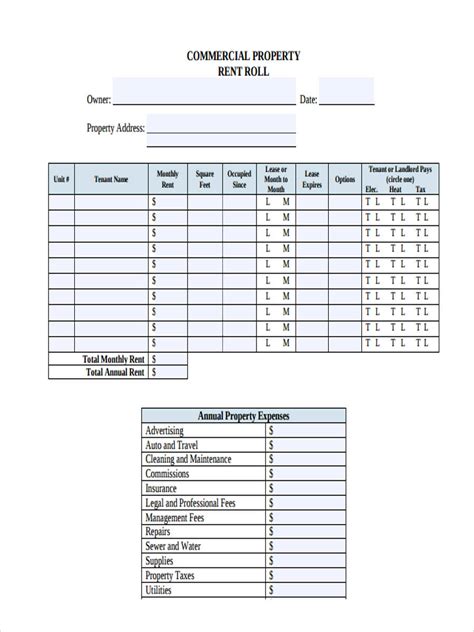 Commercial Rent Roll Template Excel