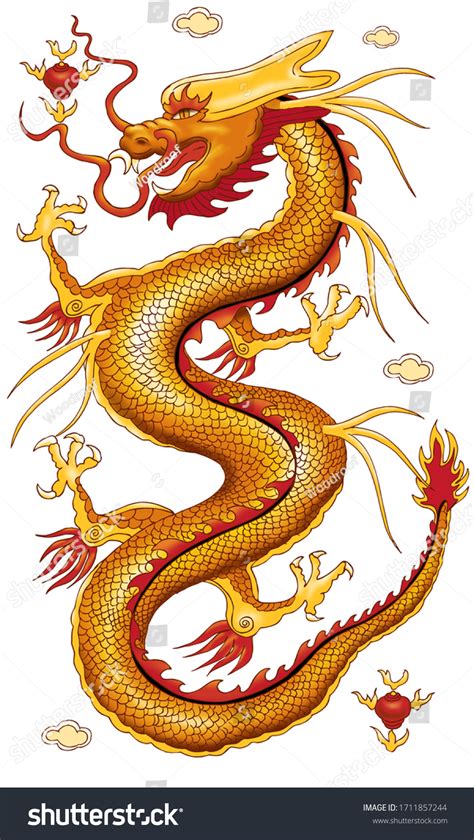 Chinese Gold Dragon Asian Design Stock Illustration 1711857244 | Shutterstock