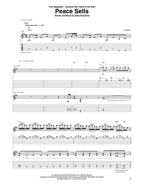 Peace Sells by Megadeth Sheet Music for Guitar Tab at Sheet Music Direct