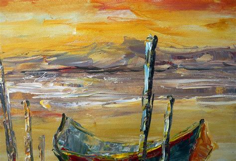 Row Boat at Sunset Genuine Hand Painted Modern Abstract Oil | Etsy