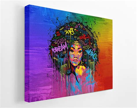 African American Canvas Wall Art Afro Woman Painting for | Etsy