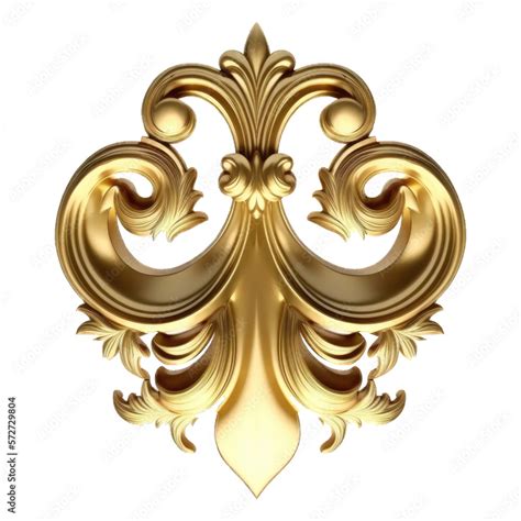 Golden baroque ornament on transparent background, 3d set of an ancient ...