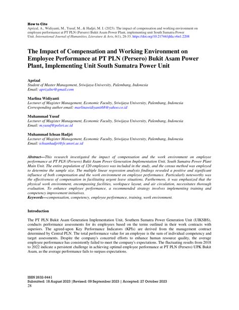 (PDF) impact of compensation and working environment on employee performance at PT PLN (Persero ...