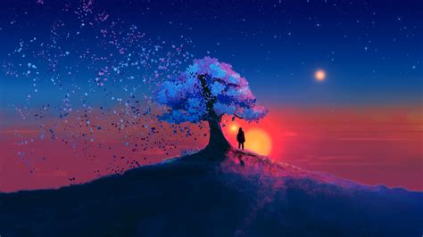 Wallpaper : trees, nature, artwork, digital art, landscape, sky, stars, JoeyJazz, drawing ...