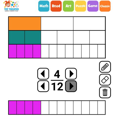 Fraction Bars | Teaching Tools | Toy Theater Educational Games in 2023 | Teaching fractions ...