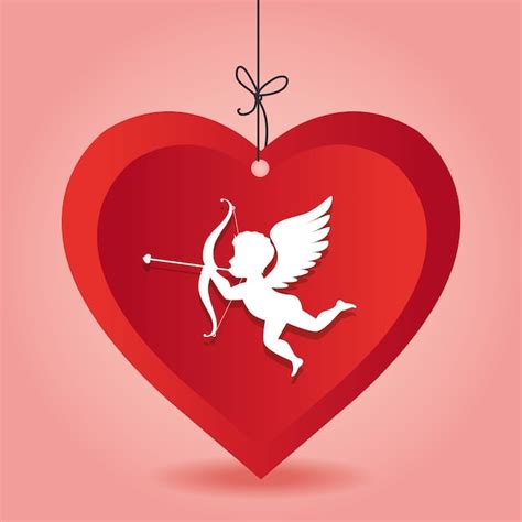 Premium Vector | Cupid love heart hanging pink background