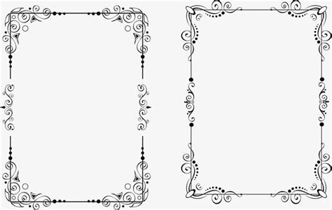 two black and white frames with swirly designs on the edges, one is empty