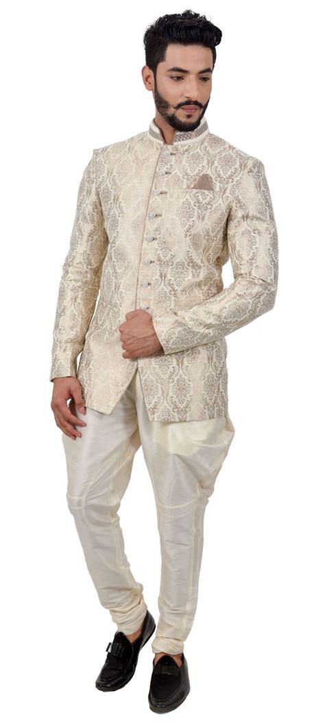 Beige and Brown color Jute fabric Jodhpuri Suit : 508498