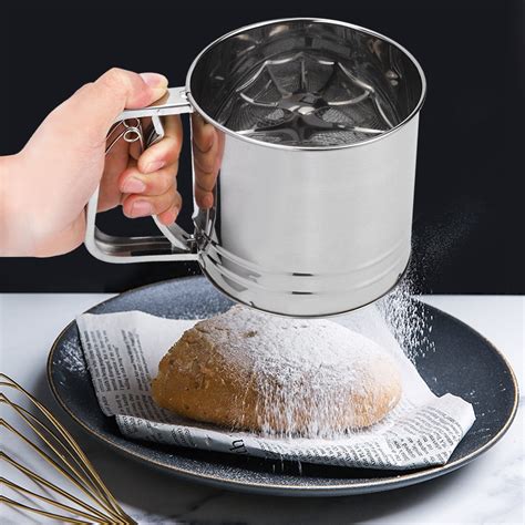 Stainless Steel Double Layer Manual Flour Sifter Sieve Strainer Kitchen Cooking Baking Tool (12. ...