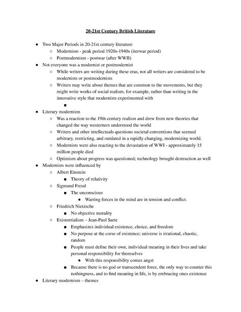 20-21st Century British Literature - 20-21st Century British Literature Two Major Periods in ...