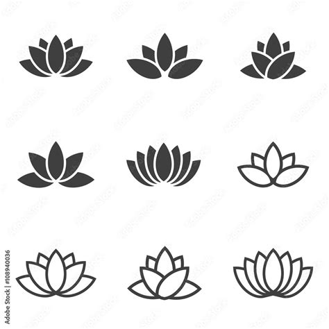 Vector black lotus icons set on white background. Lotus plant. Lotus ...