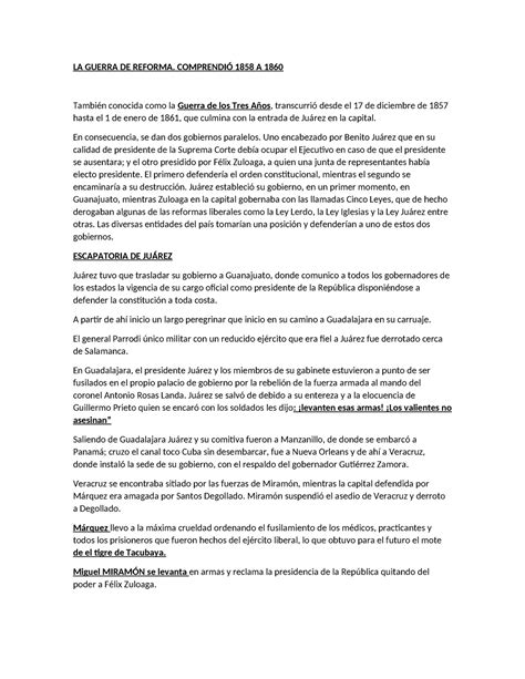 LA Guerra DE Reforma - LA GUERRA DE REFORMA. COMPRENDIÓ 1858 A 1860 También conocida como la ...