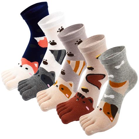 5 Pairs Children Toe Socks Cotton Kids Five Finger Socks Cute Cartoon ...